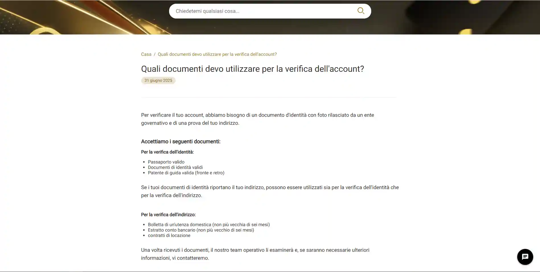 Schermata ufficiale Jackpot City per la verifica dell'identità