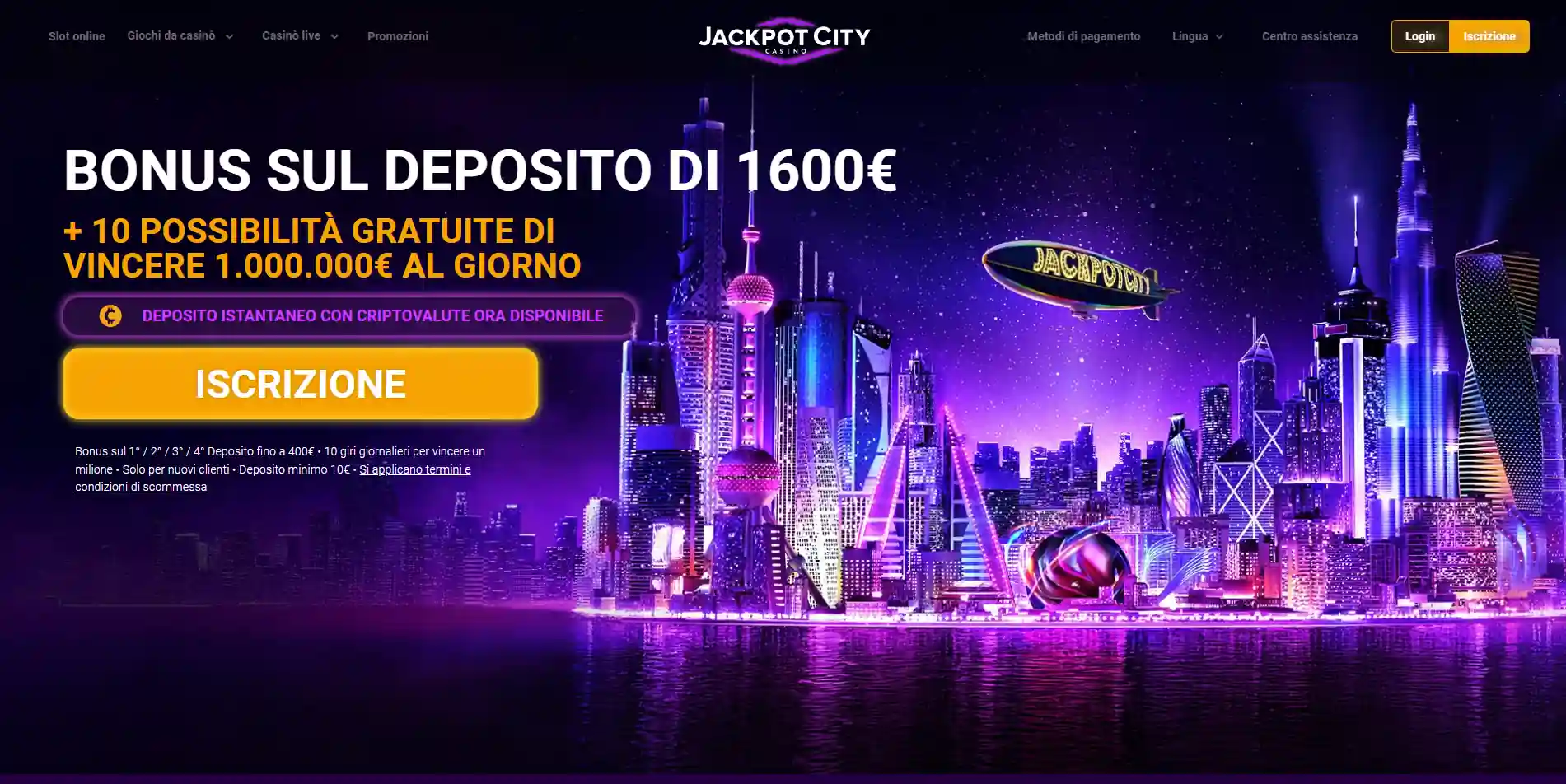 Bonus Jackpot City: offerta e condizioni da verificare in Italia
