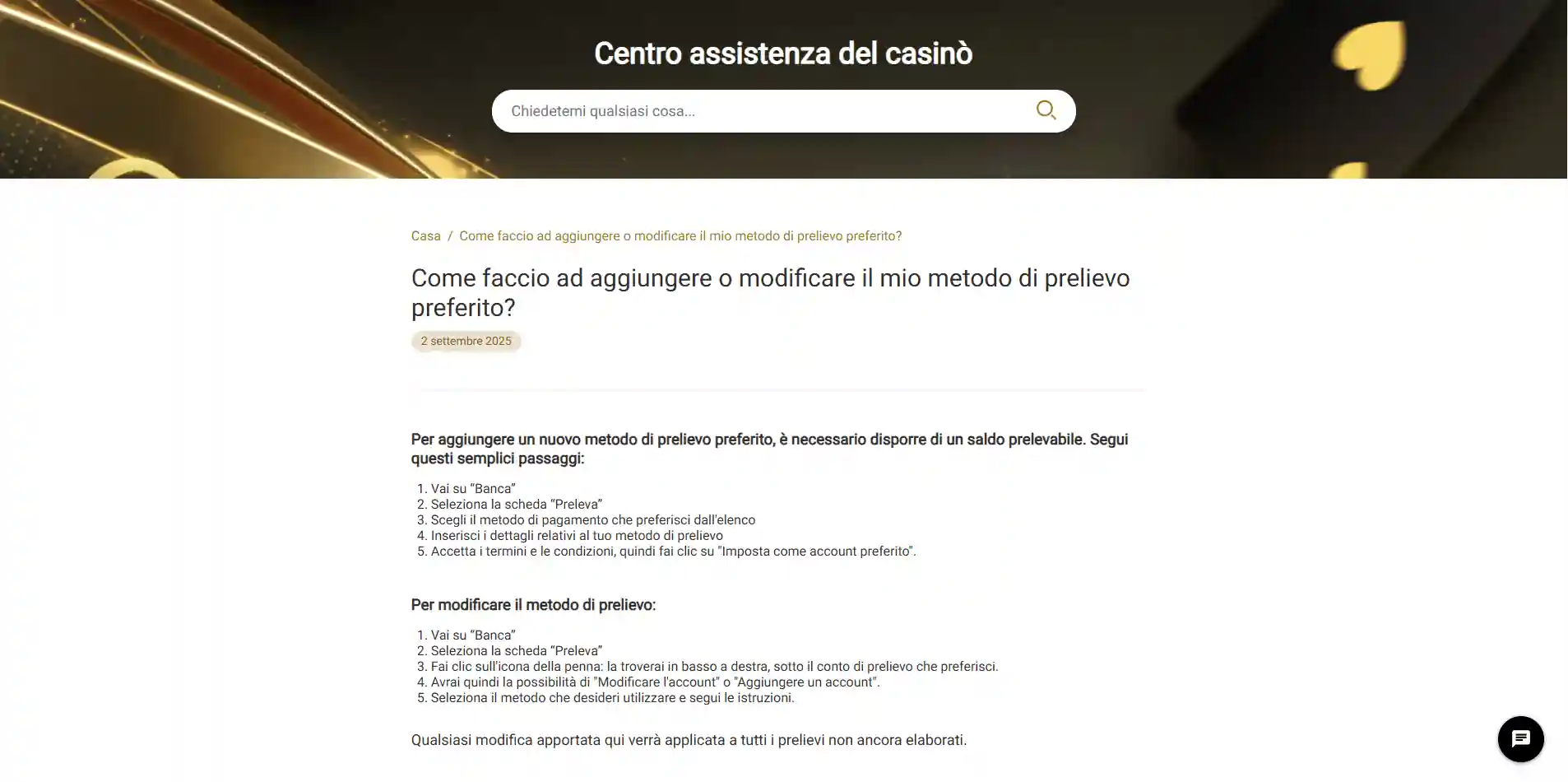 Sezione ufficiale corrente Jackpot City dedicata ai prelievi