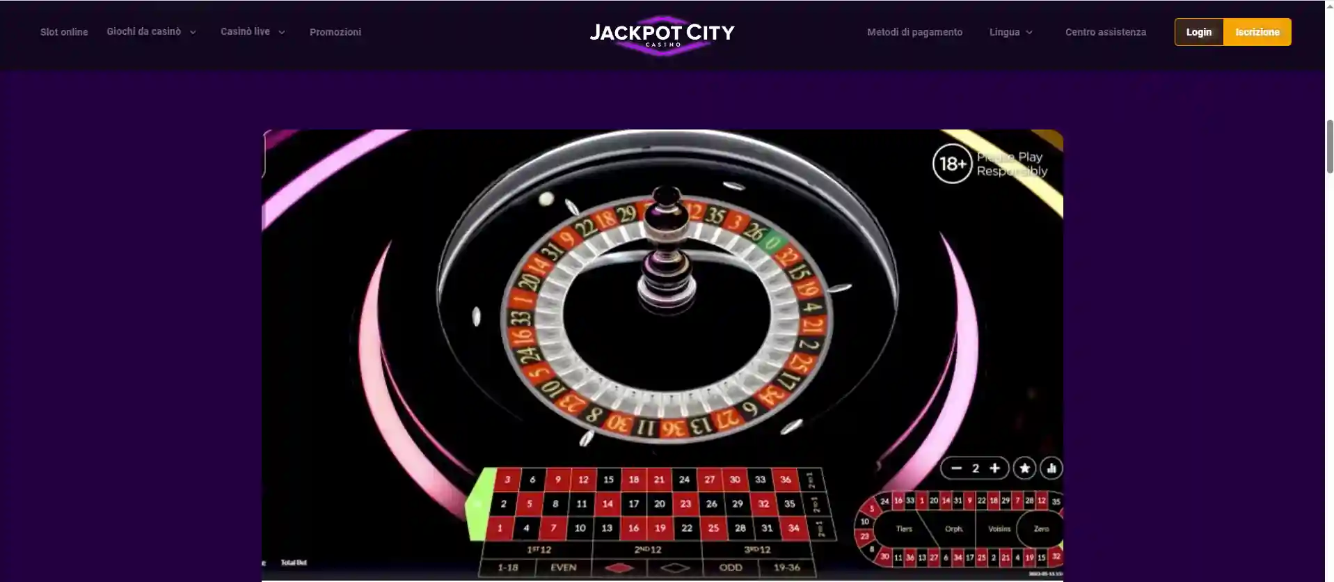 Lobby ufficiale del casino live Jackpot City con tavoli e categorie visibili