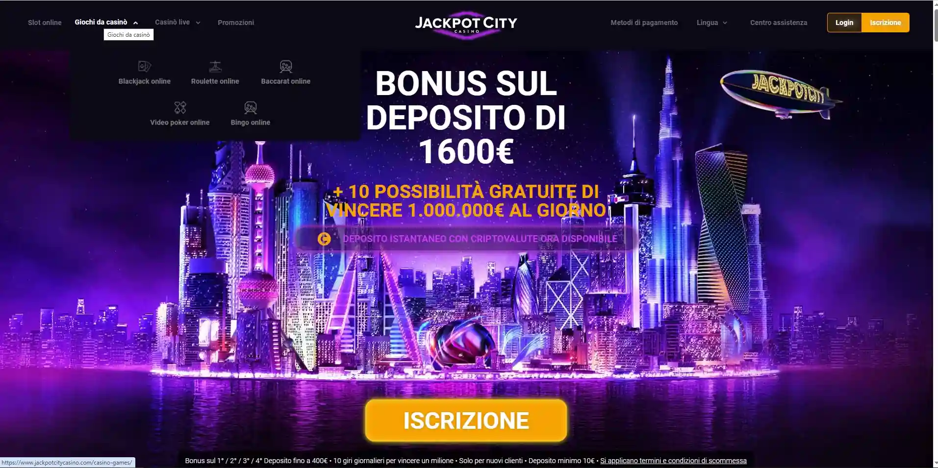 Giochi Jackpot City: slot, tavoli, live e provider